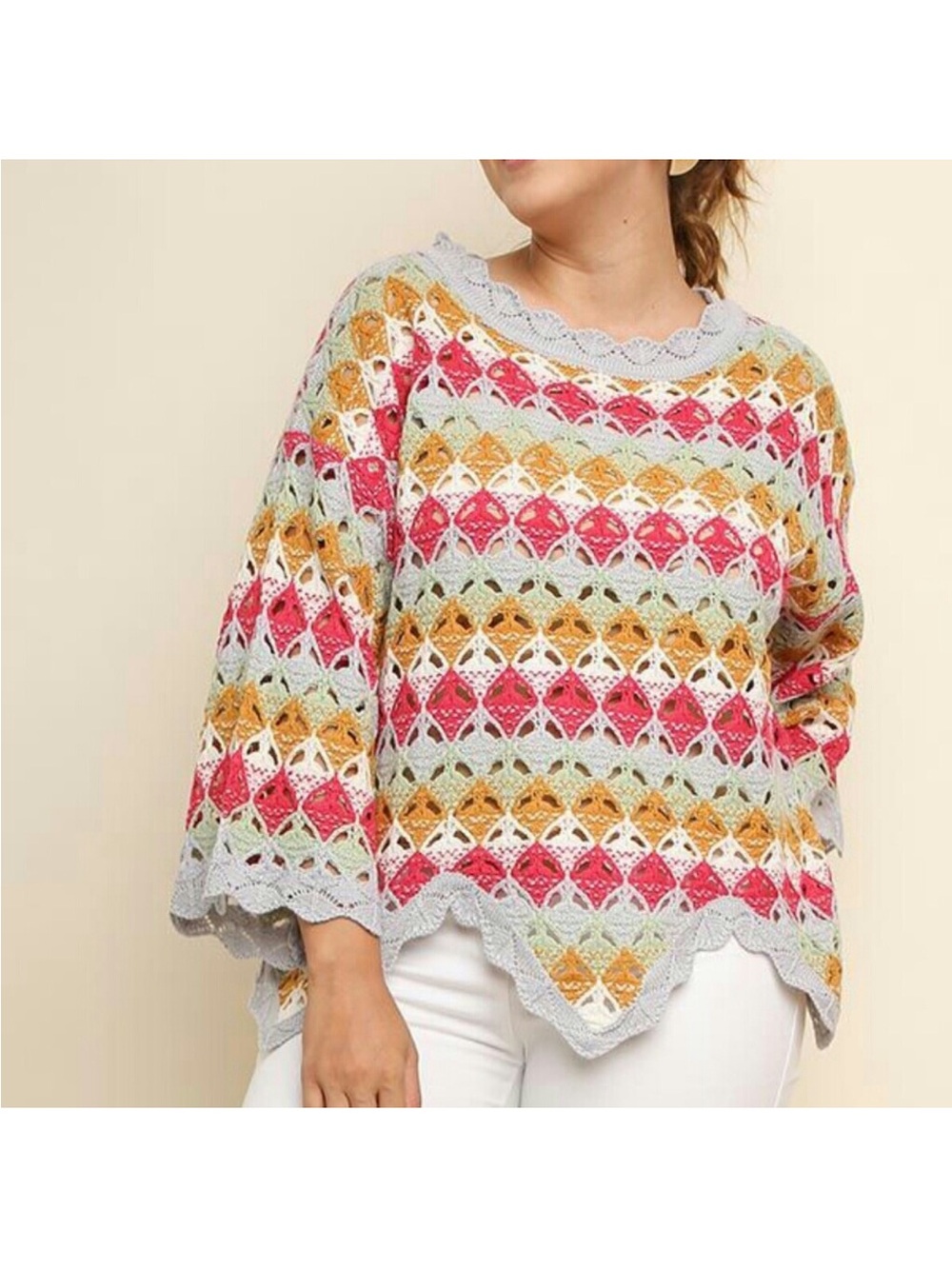 Women's Plus Size Crochet Bell Sleeve Sweater 2xl